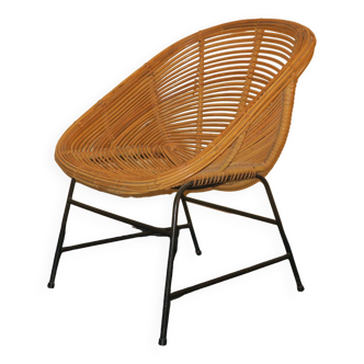Mid century bamboo and iron pod chair, 1960s