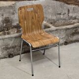 1960s chair in curved plywood on stainless steel base