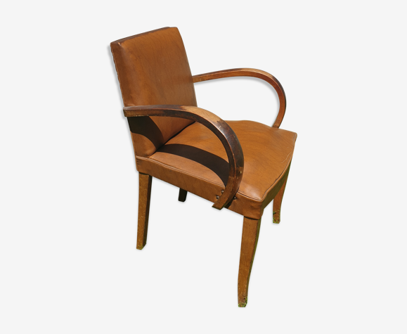 Bridge armchairs in wood and imitation leather (vintage bow wood armrest  chair) | Selency