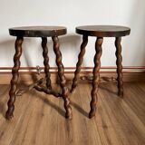 Pair of turned wooden stools