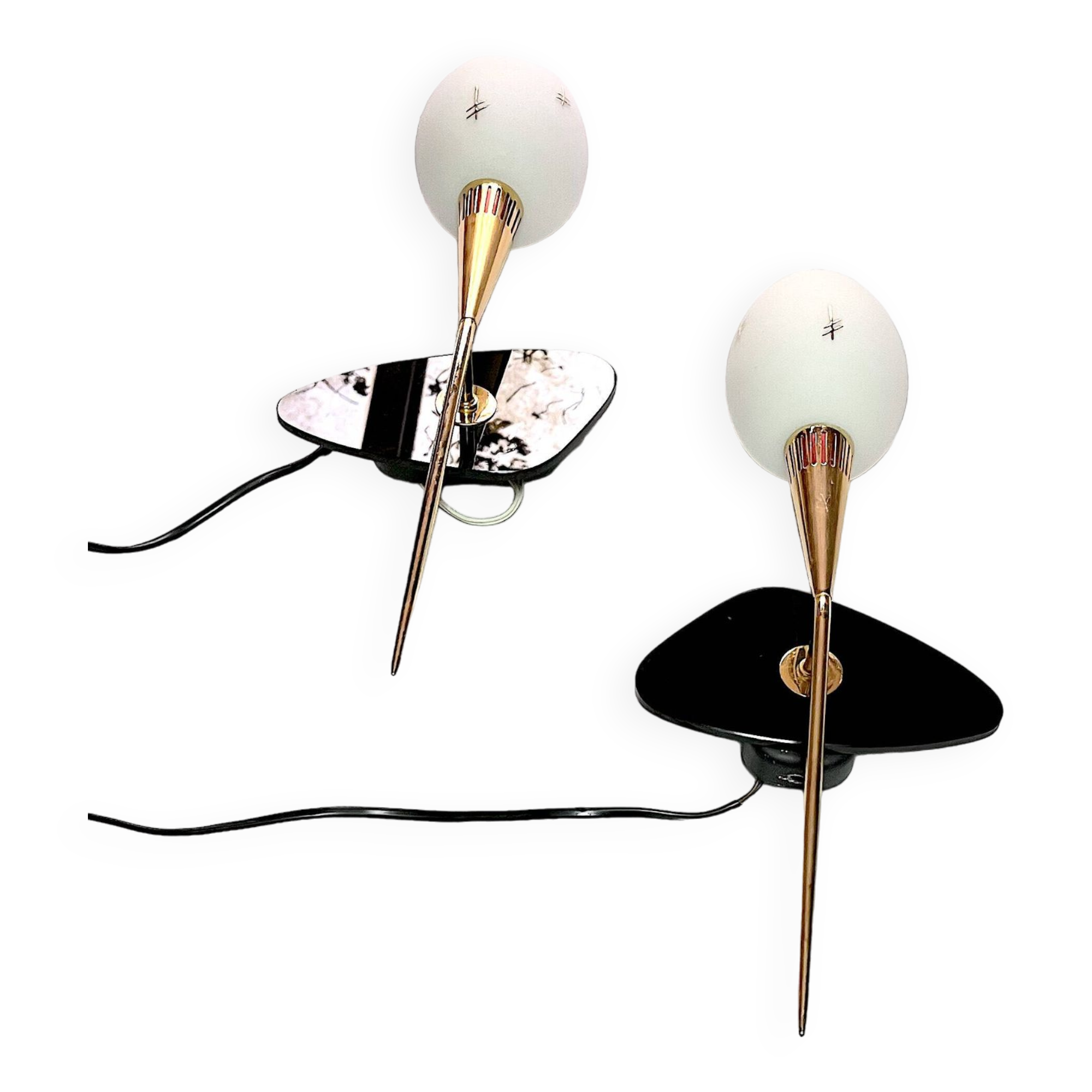 Maison Arlus Pair of brass and black wall sconces, France Mid-Century