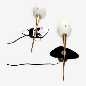 Maison Arlus Pair of brass and black wall sconces, France Mid-Century