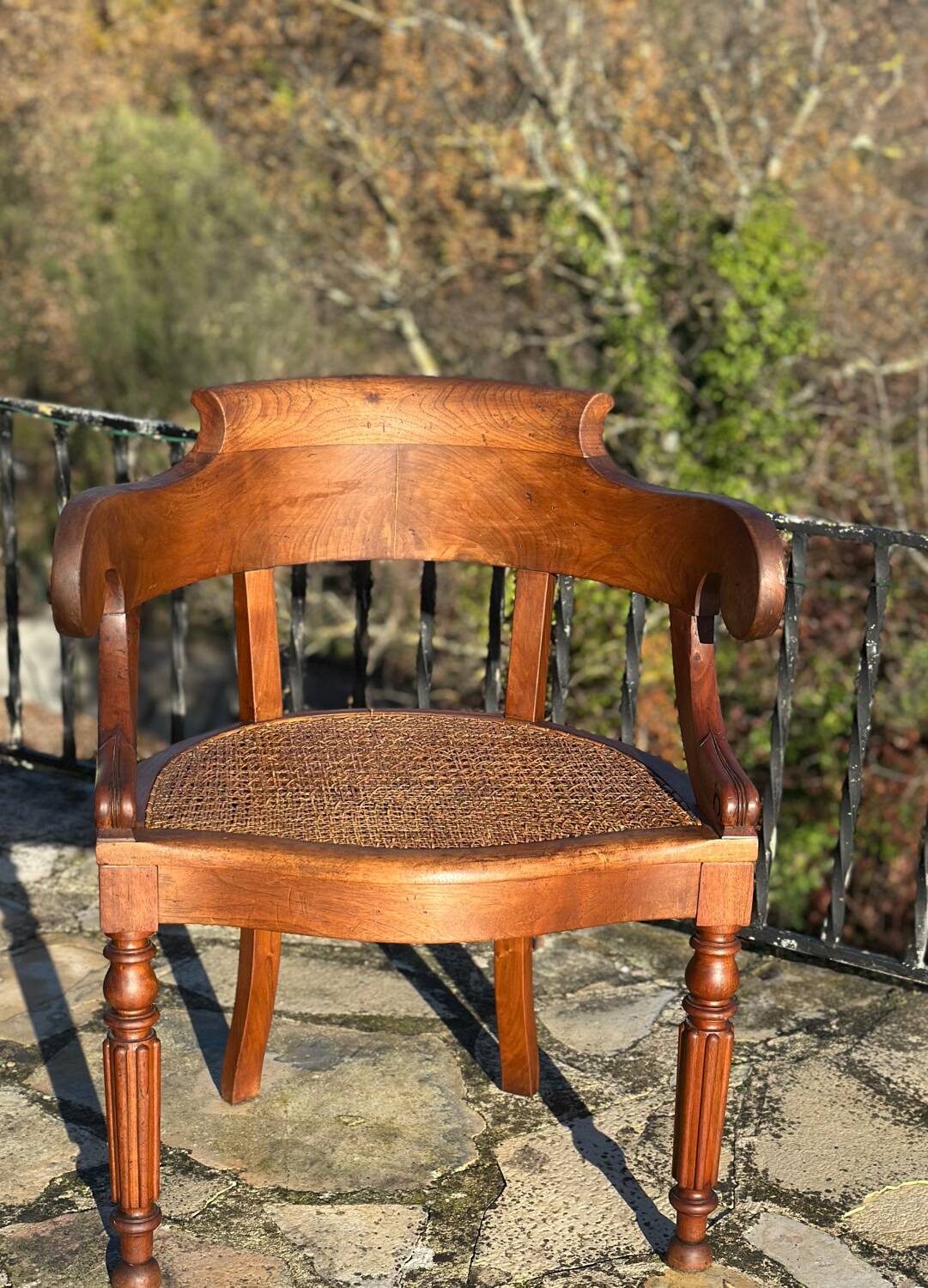 Elegant solid walnut office chair circa 1900.