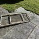 Folding chair in beige grid metal 1980