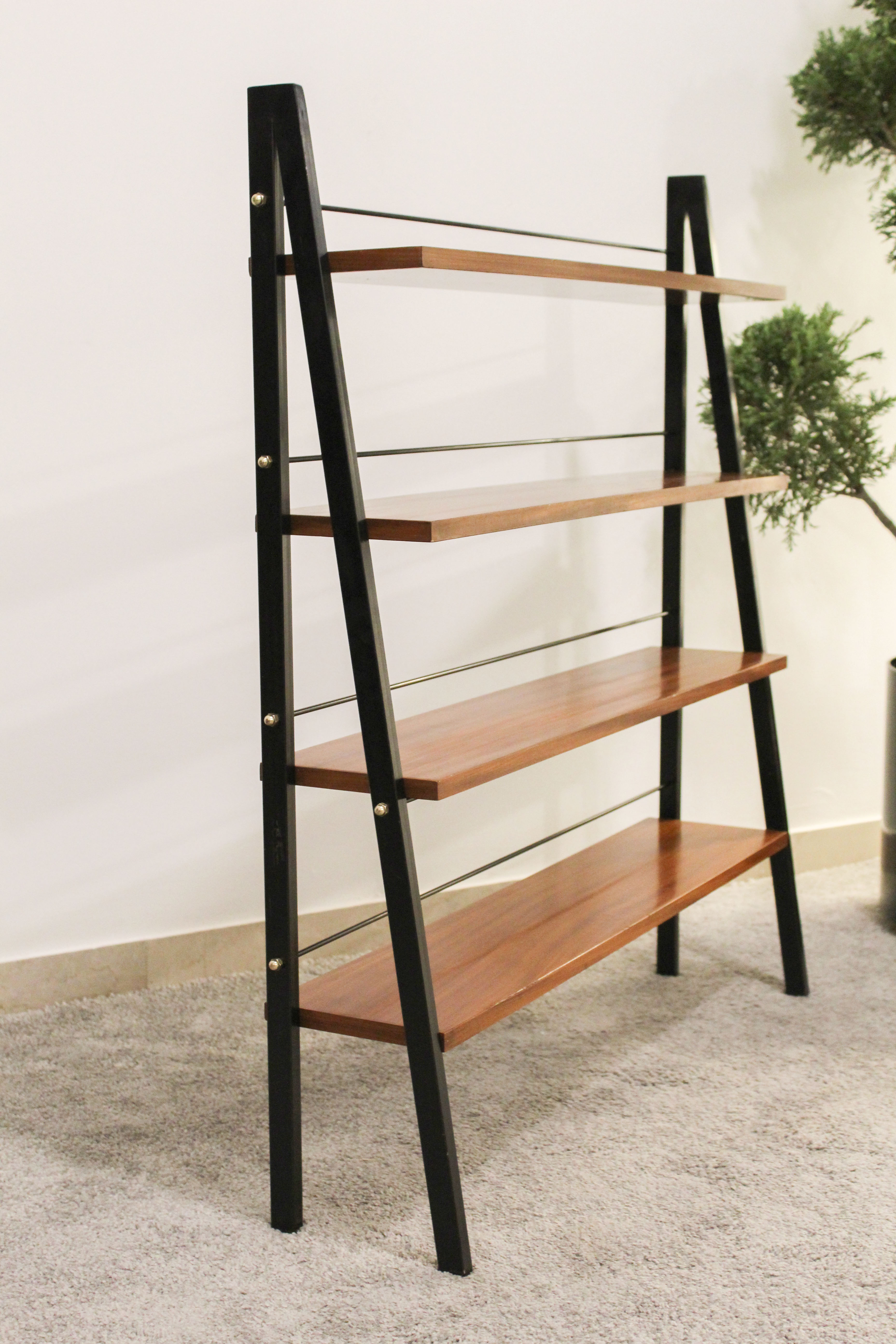 Scandinavian ladder shelves in teak and iron, Italy 50s