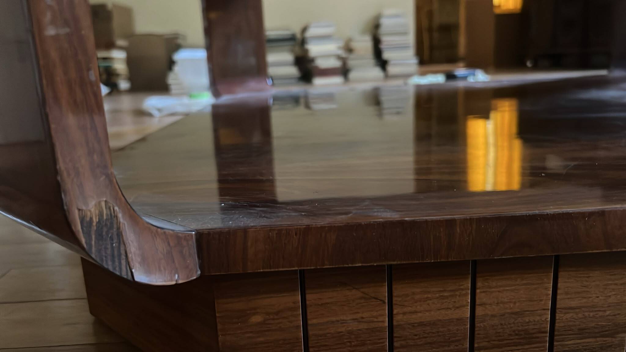 Varnished coffee table in exotic wood