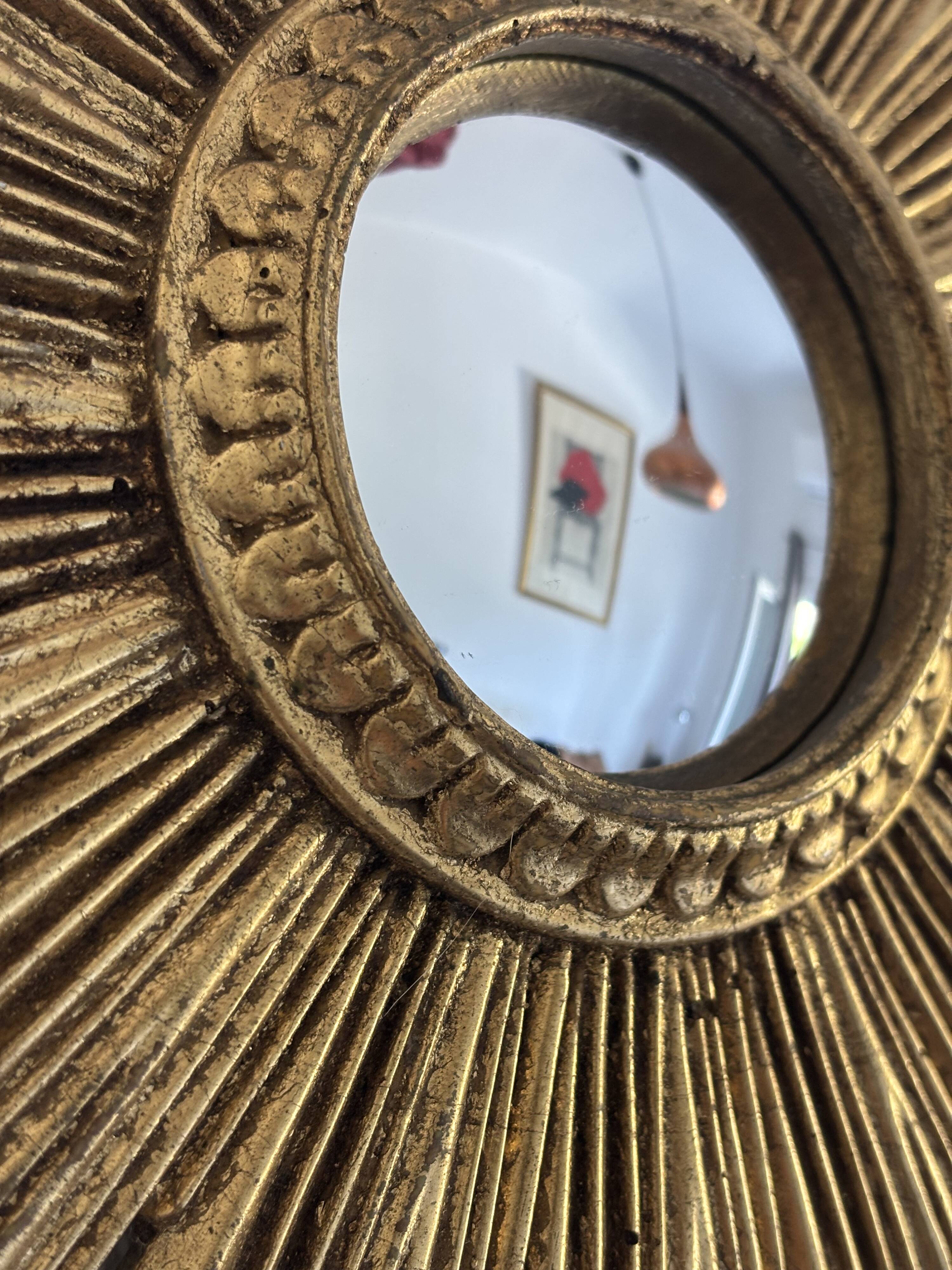 Vintage 1960 sun mirror witch's eye fine gold resin - 26 cm