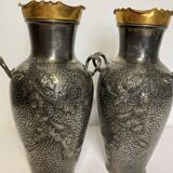 Pair of pewter vases with shagreen thistle decor, circa 1900, Art Nouveau