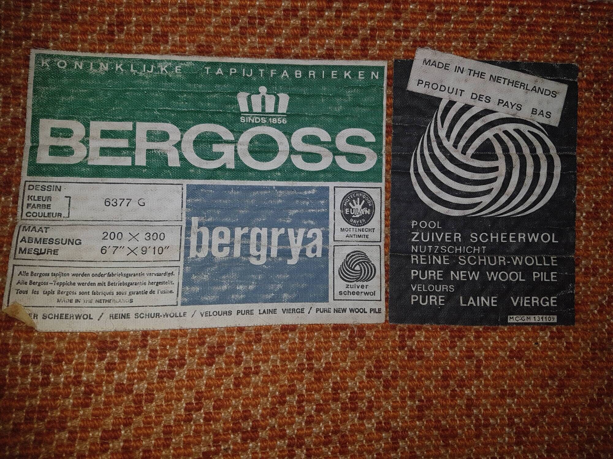 Bergoss rug pure wool 200x300cm years 60/70