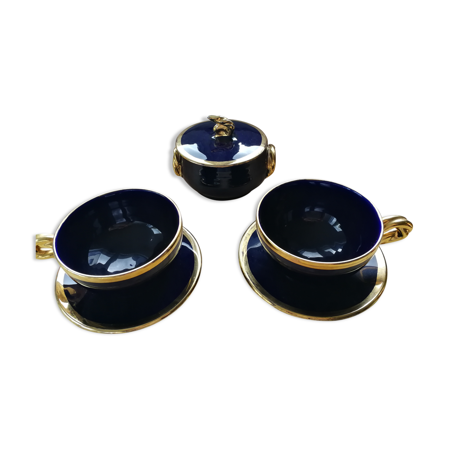 Set of 2 large coffee cups and sugar bowl Vallauris