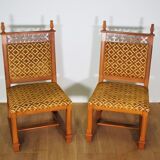 Velvet and carved wood chairs, 70s. Game of 2