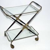 Cesare Lacca, Mid-Century Brass and Wood Bar Cart, Italy, 1950s
