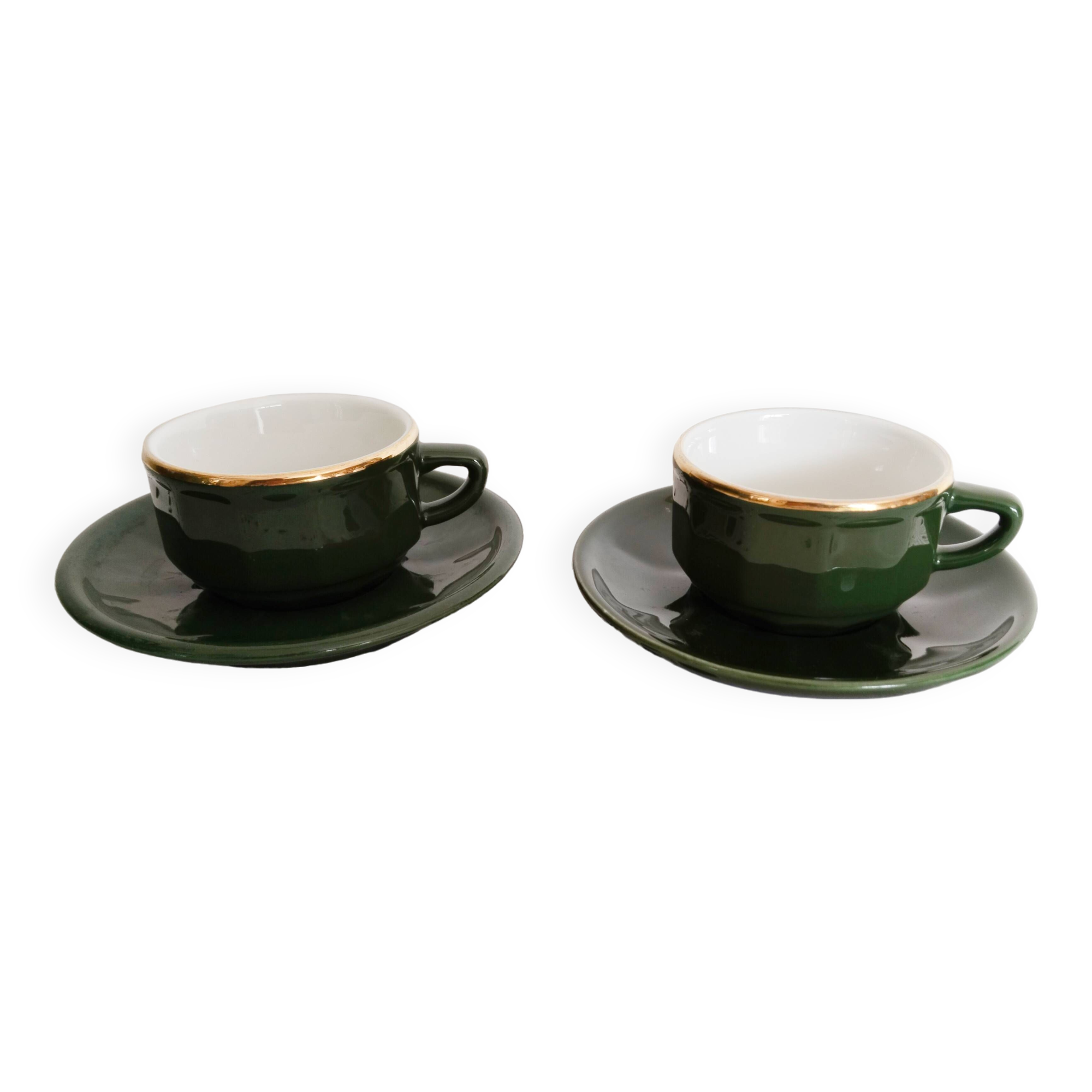 Apilco bistro coffee cups, green and gold
