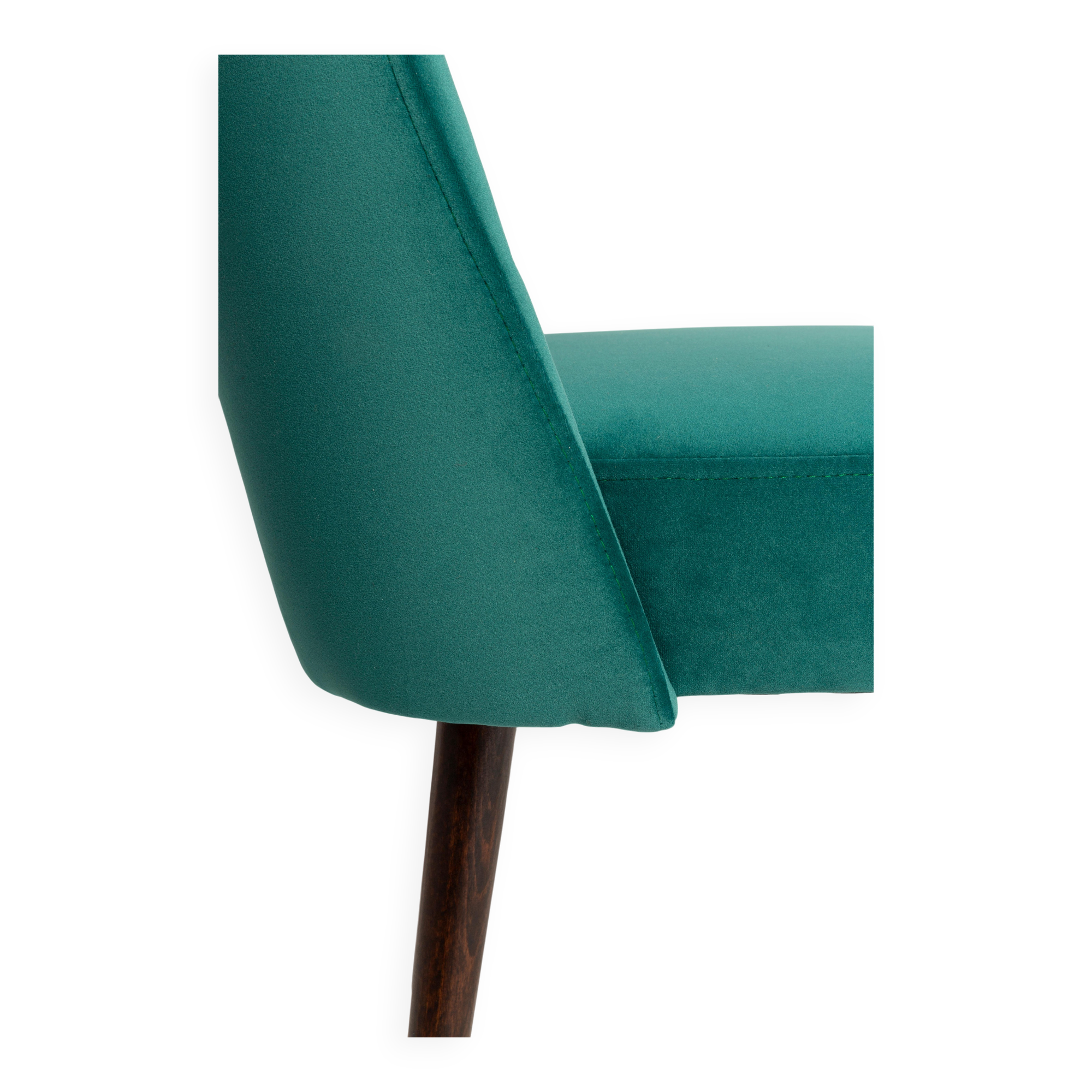 Chaise « shell » en velours crème et bois, Pologne, 1960s