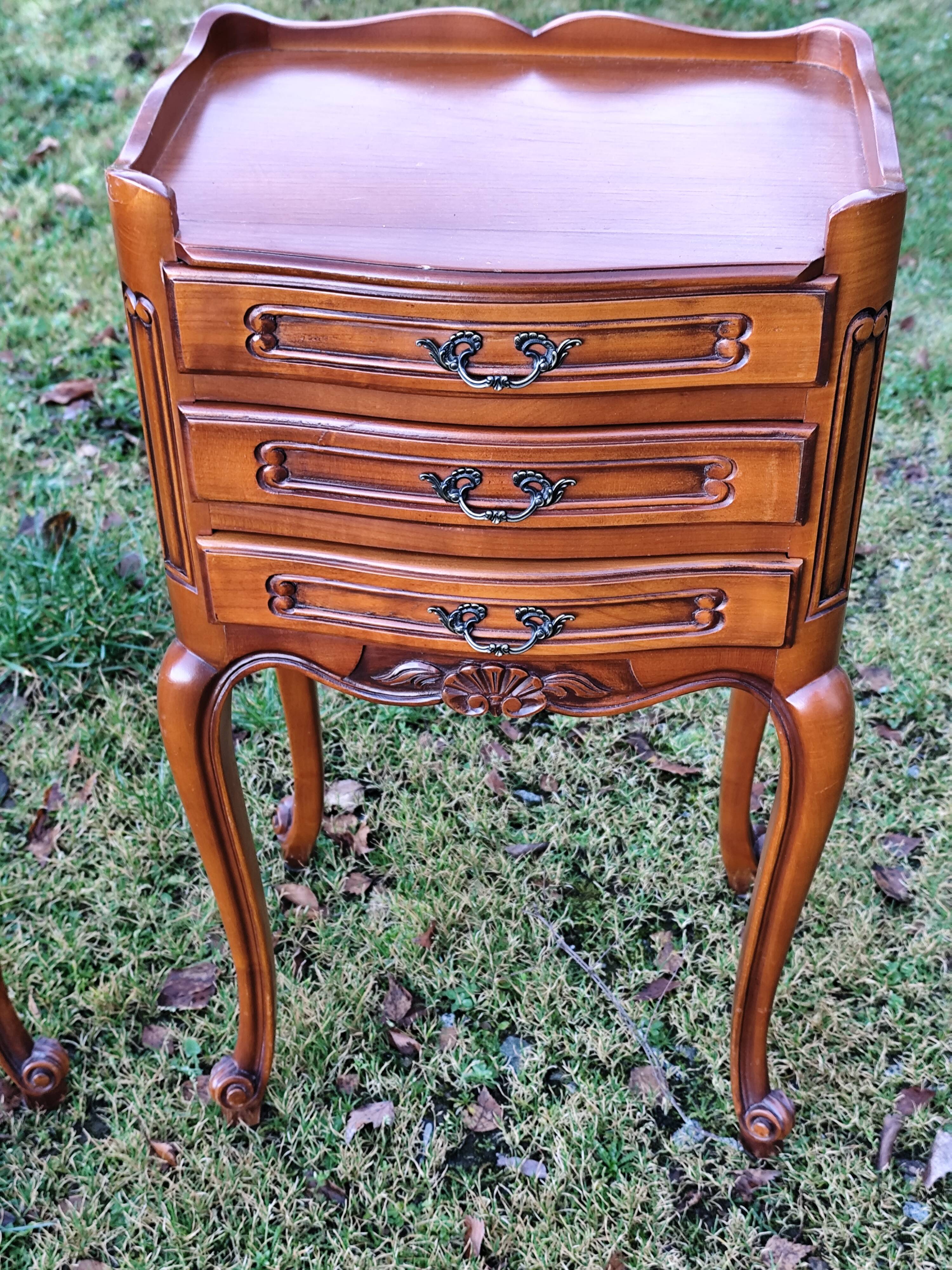 Pair of Louis XV cherry bedside tables - 3 drawer bedside table