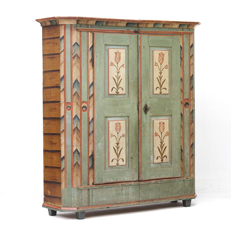 Rustic Weathered Farmhouse Folk Art Painted Bridal Cabinet