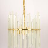 Lustre en laiton doré et baguettes en verre cristallin par C.Palme, Allemagne, années 1970