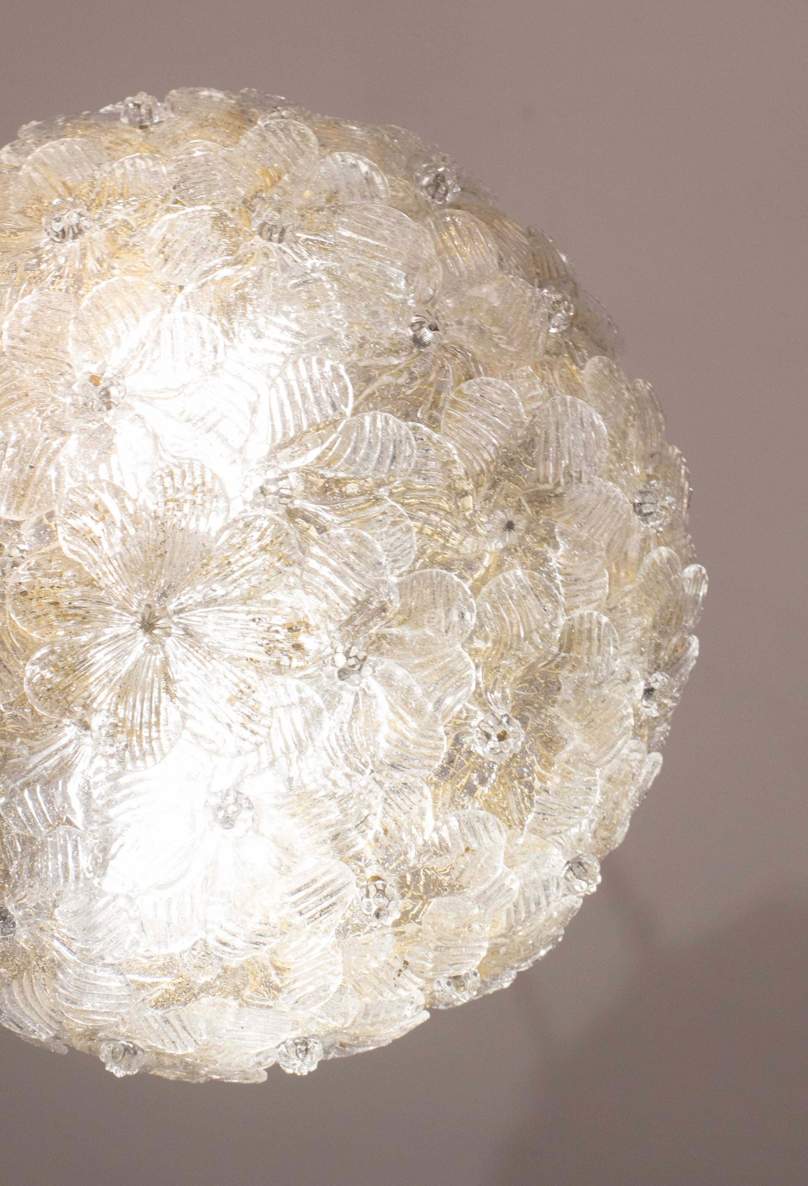 Elegant Murano Ceiling Light Gold and Trasparent Flower by Seguso for Venin