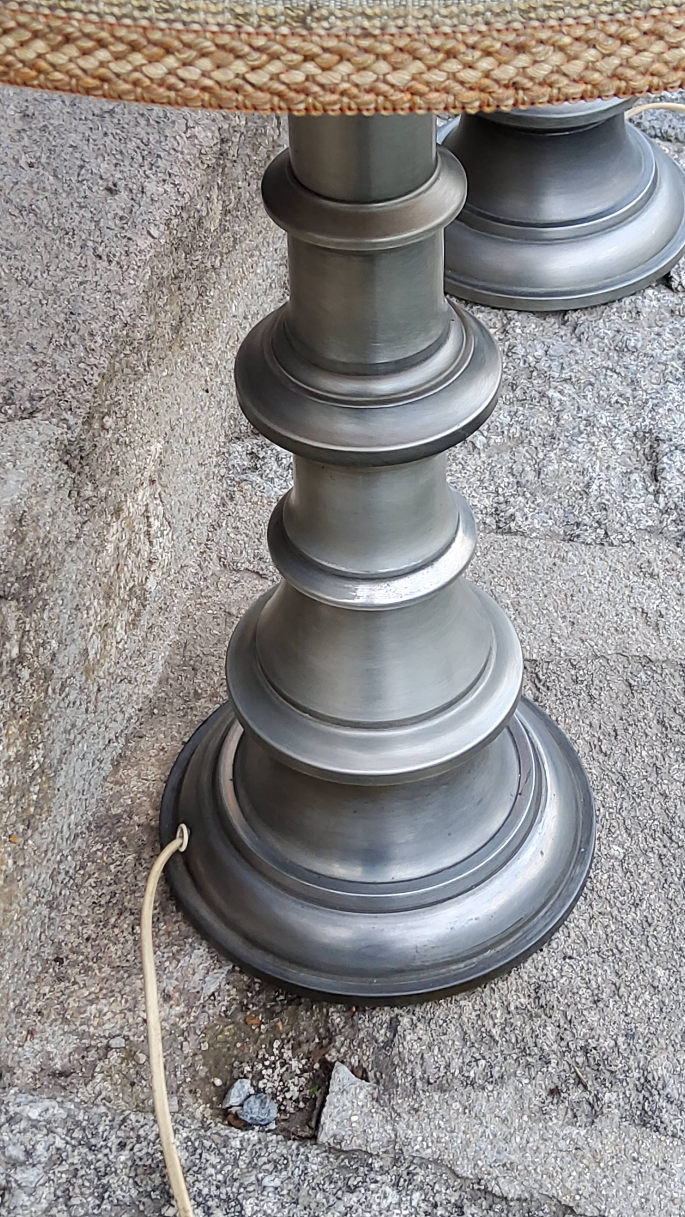 Pair of 70s Kaiser Leuchten lamps in brushed metal with original shades