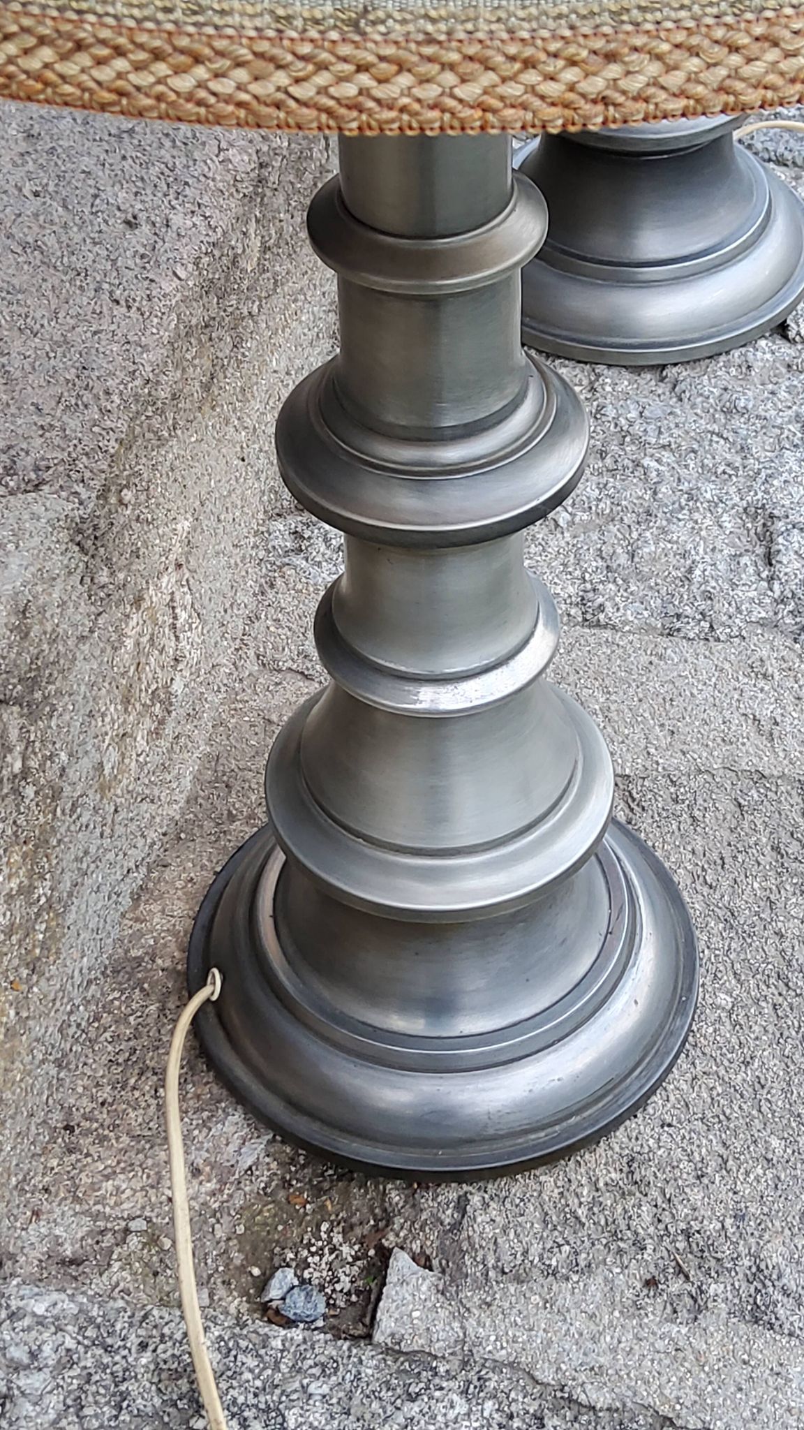 Pair of 70s Kaiser Leuchten lamps in brushed metal with original shades