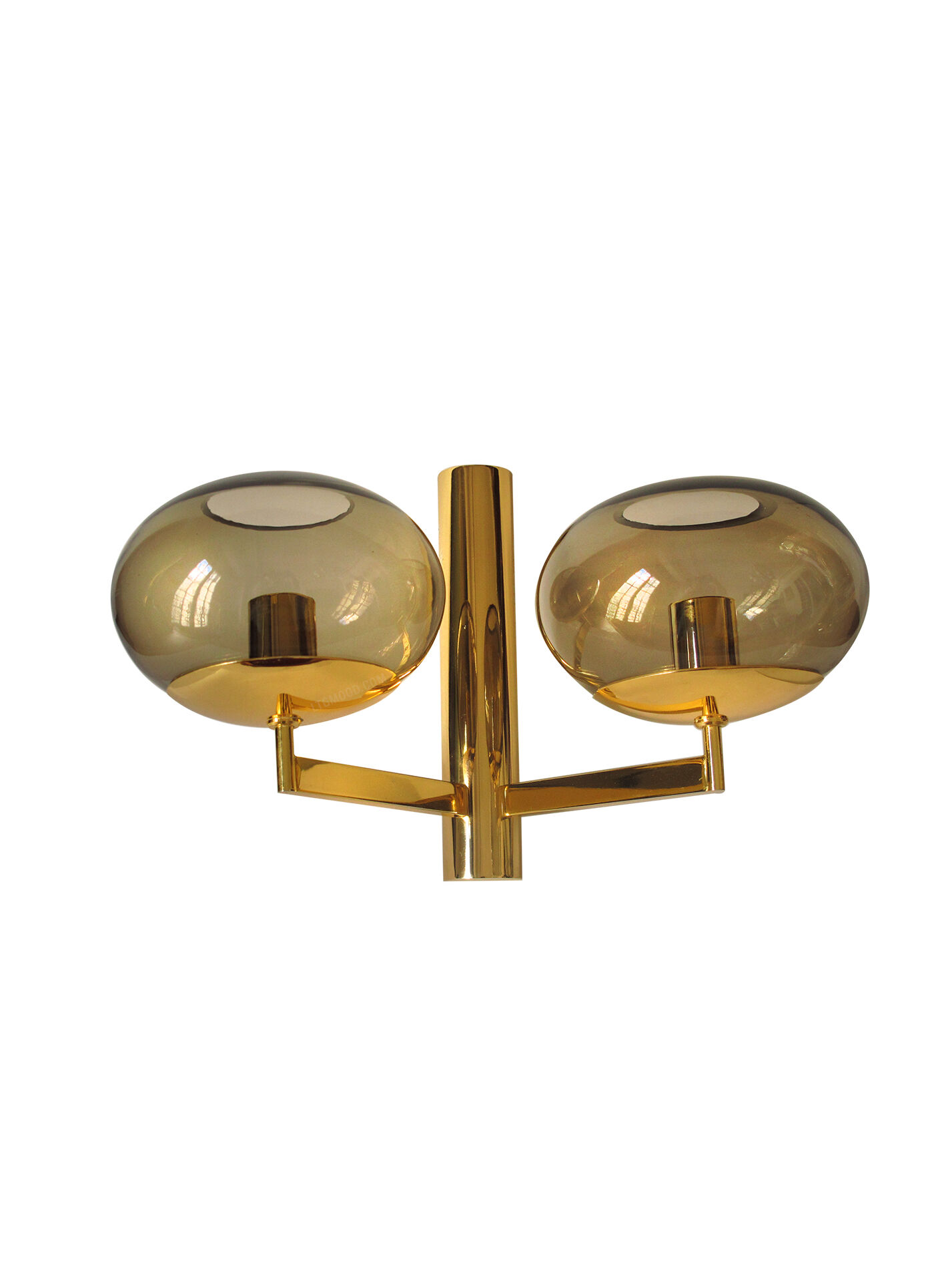 Duo wall lamps. Golden metal and smoked glass from Sciolari 1970