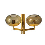 Duo wall lamps. Golden metal and smoked glass from Sciolari 1970
