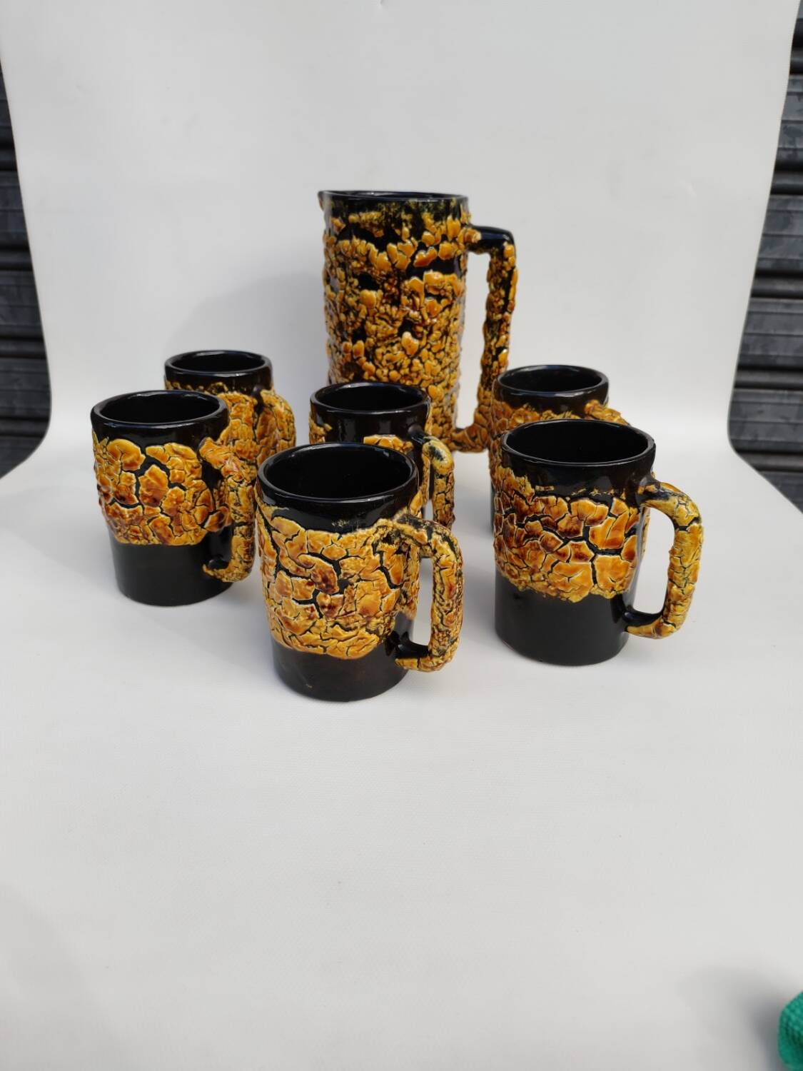 Rare ceramic beer service from Vallauris, created by LUC. 1960s.