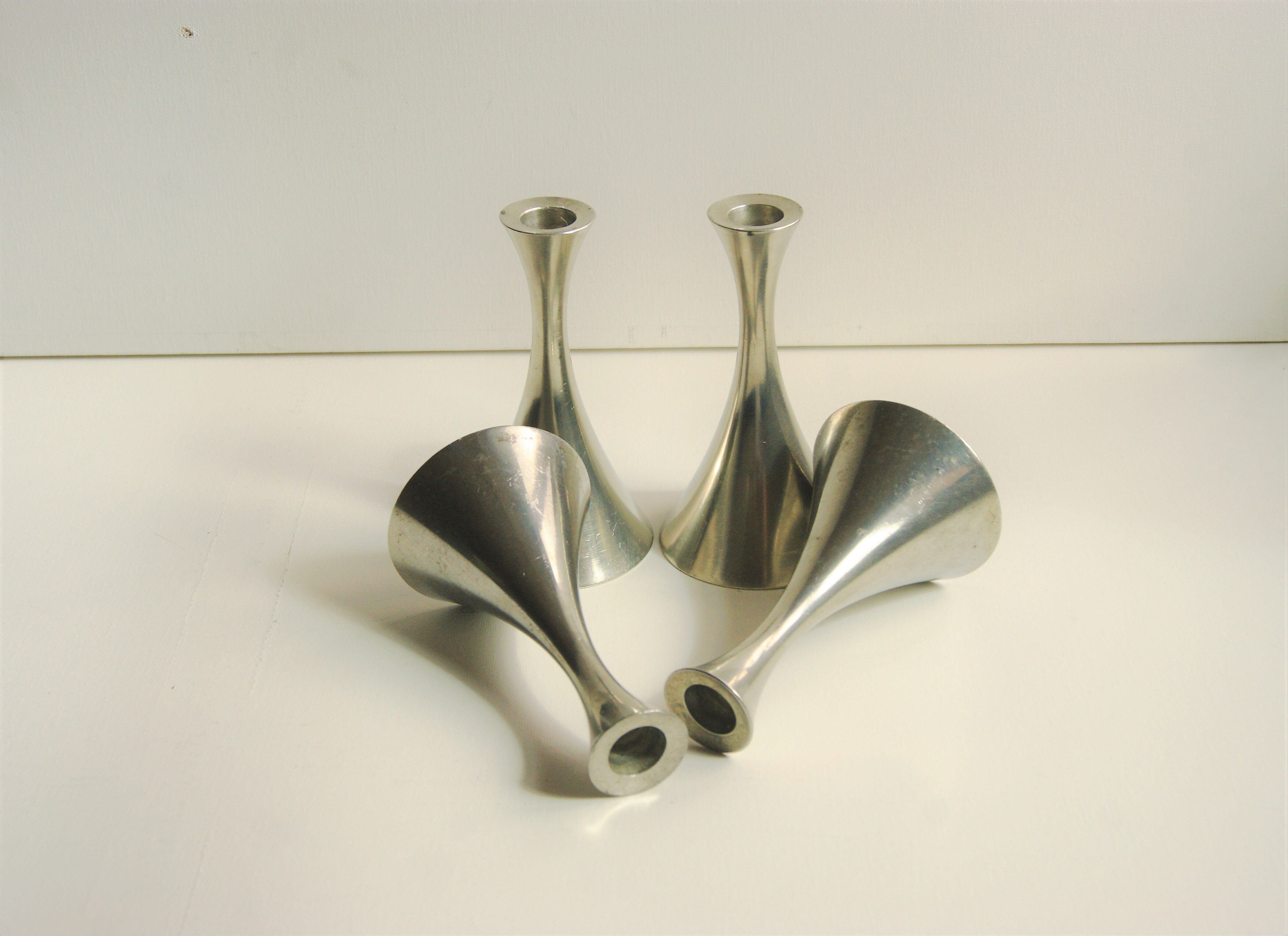 Set of 4 Art Deco candle holders by Just Andersen from the 1940s - fine elegant minimalist design.