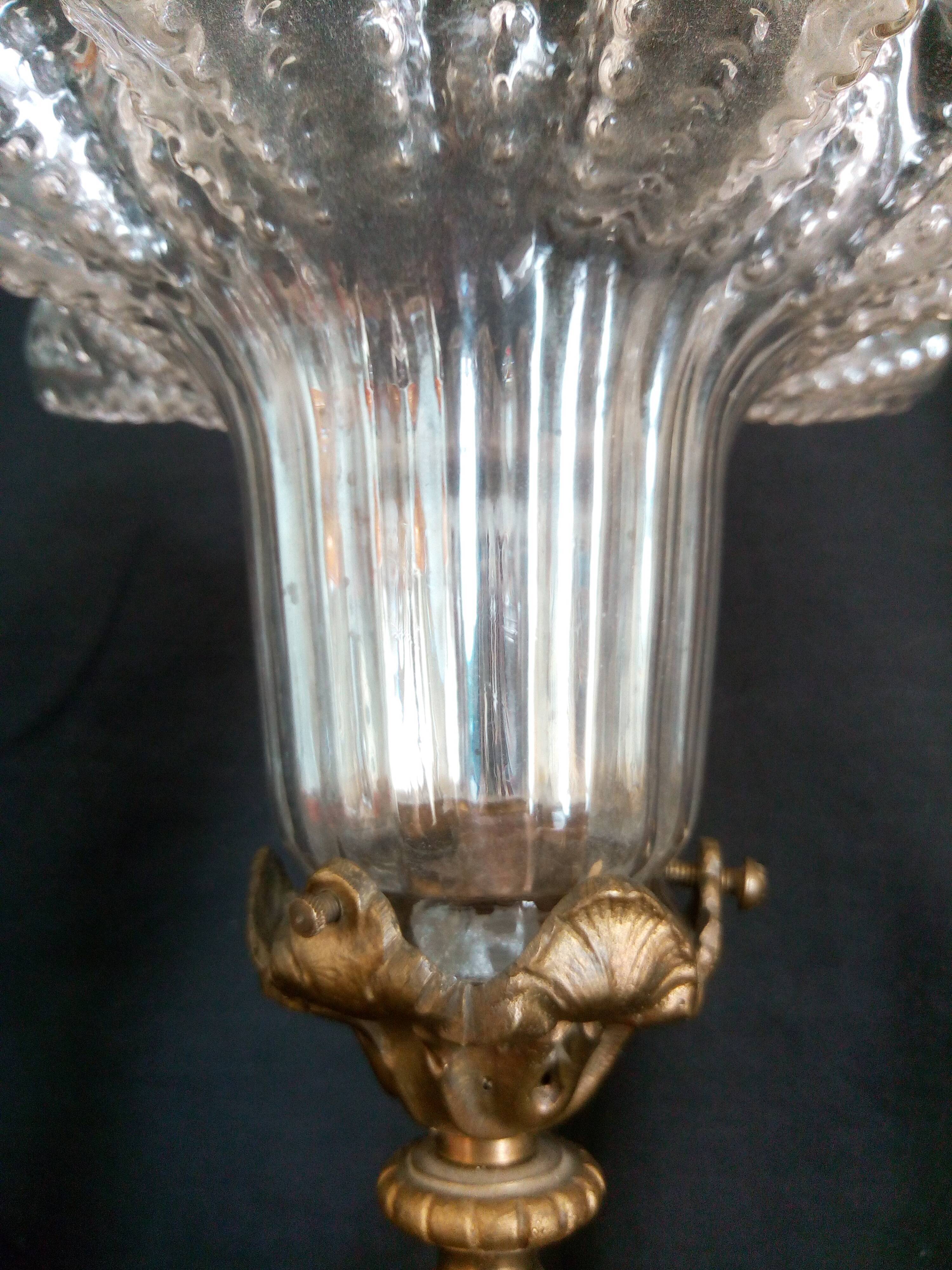 Bronze desk lamp Napoleon III style, crystal tulip, late nineteenth