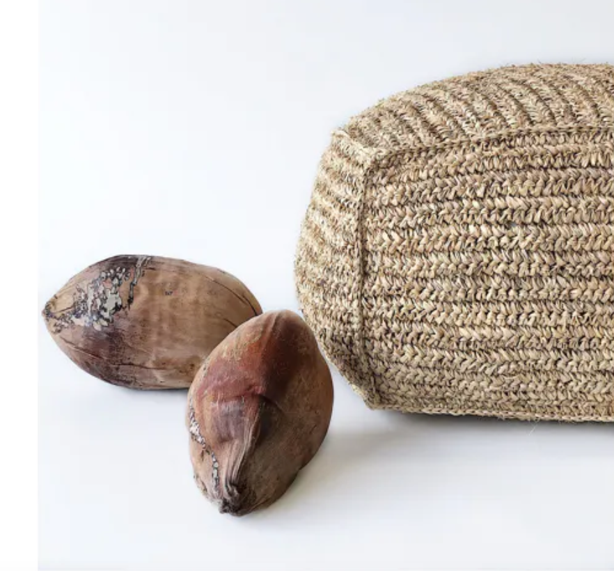 Pouf square floor cushion in natural bohemian jute raffia