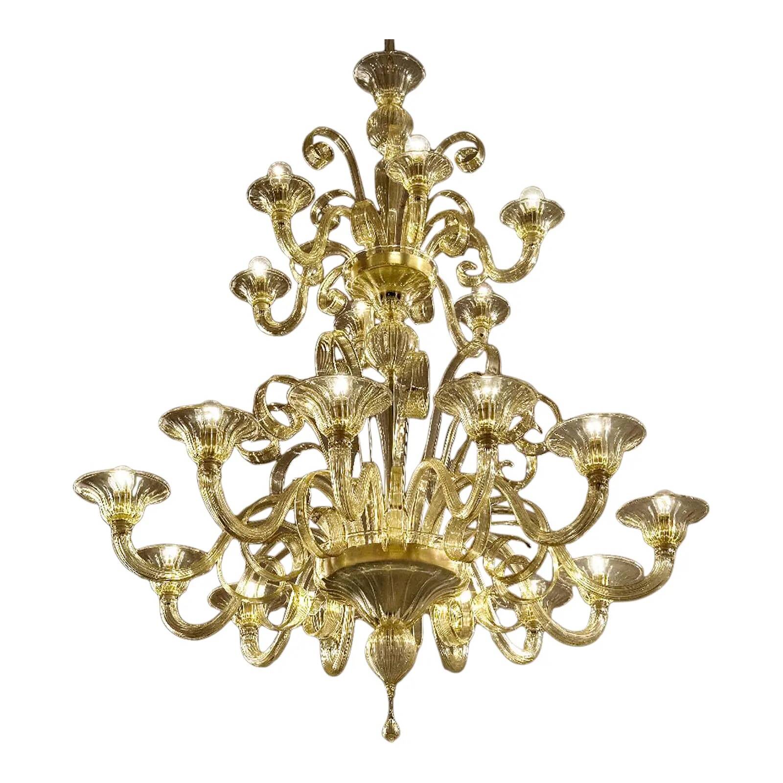 Modern Champagne Venetian “Curls” Murano Glass Chandelier