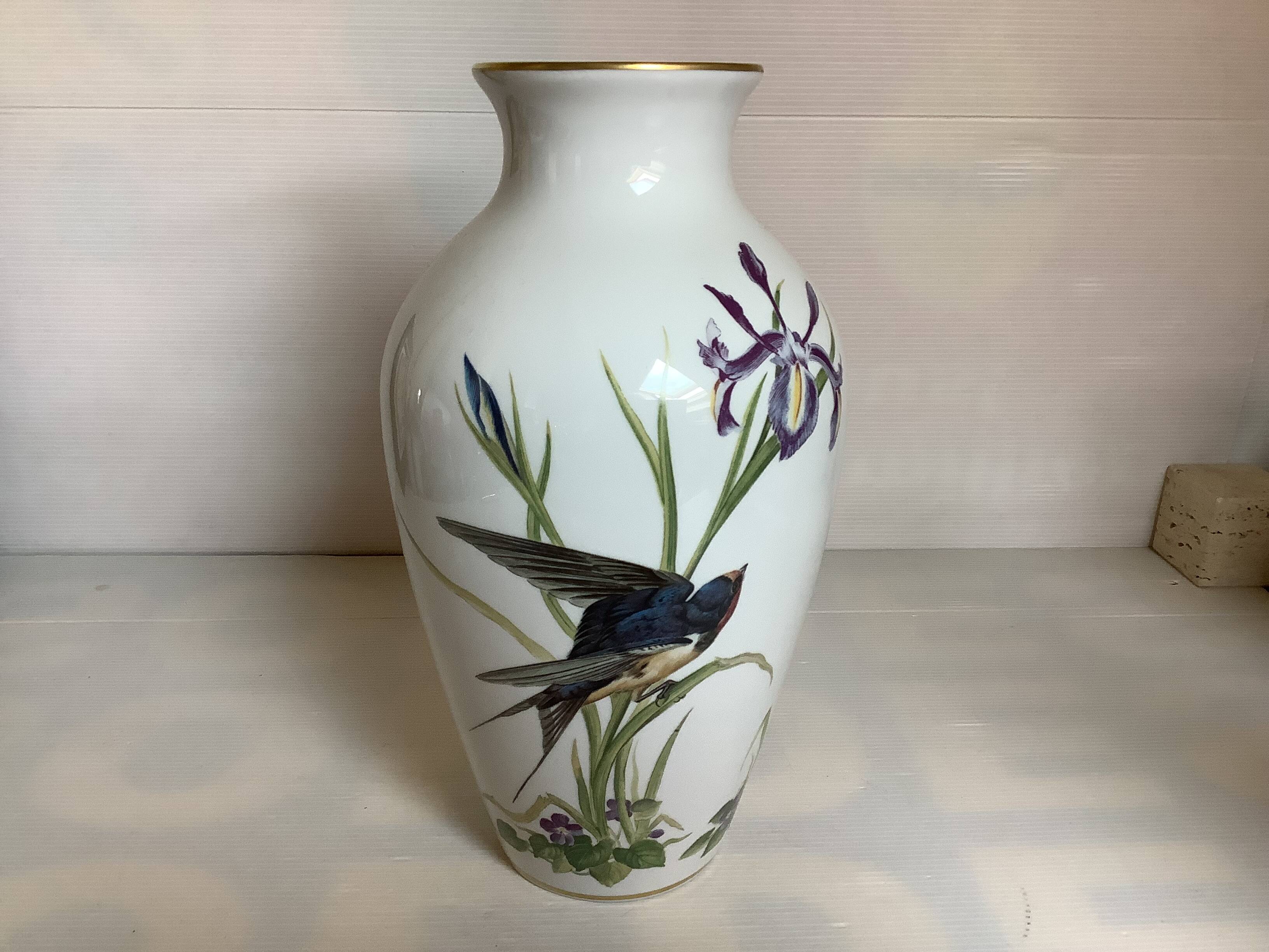 Large porcelain bird and flower vase