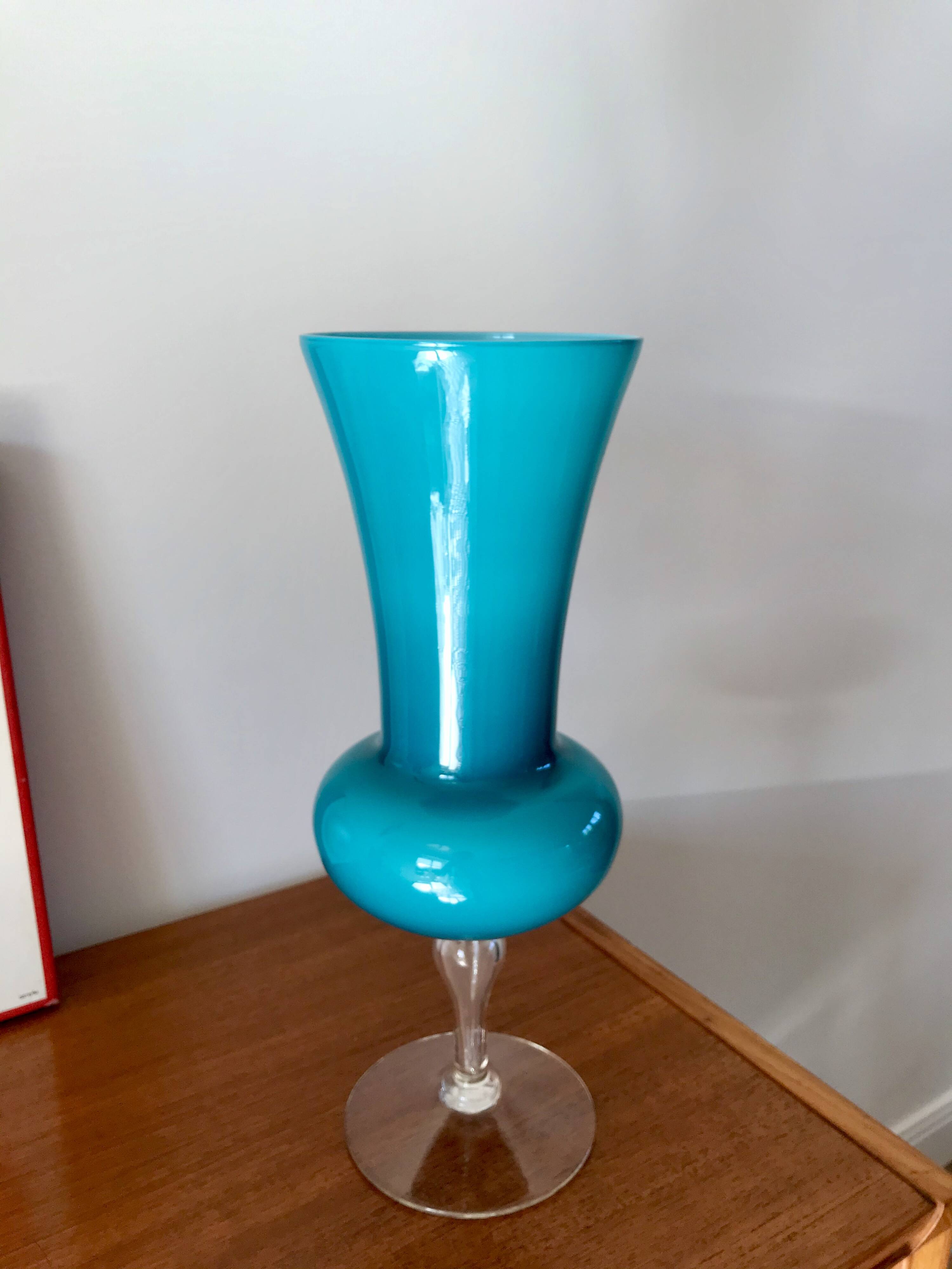 Large giant blue opaline vase 50s-70s