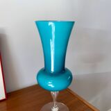 Grand vase en opaline bleu géant années 50-70