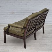 1970s, Scandinavian 2 seater sofa in original condition, green furniture leather, solid teak wood.