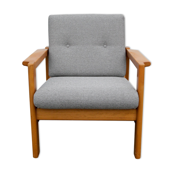 Fauteuil des années 70 en tissu gris