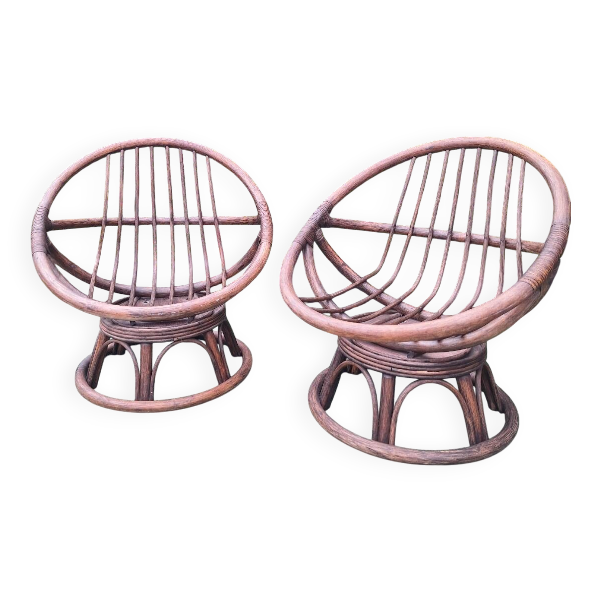 Pair of vintage rattan swivel armchairs