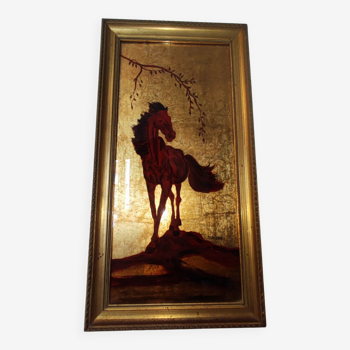 Tableau cheval feuille d'or