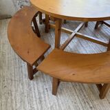 Set of round table and 4 rounded benches, 1950