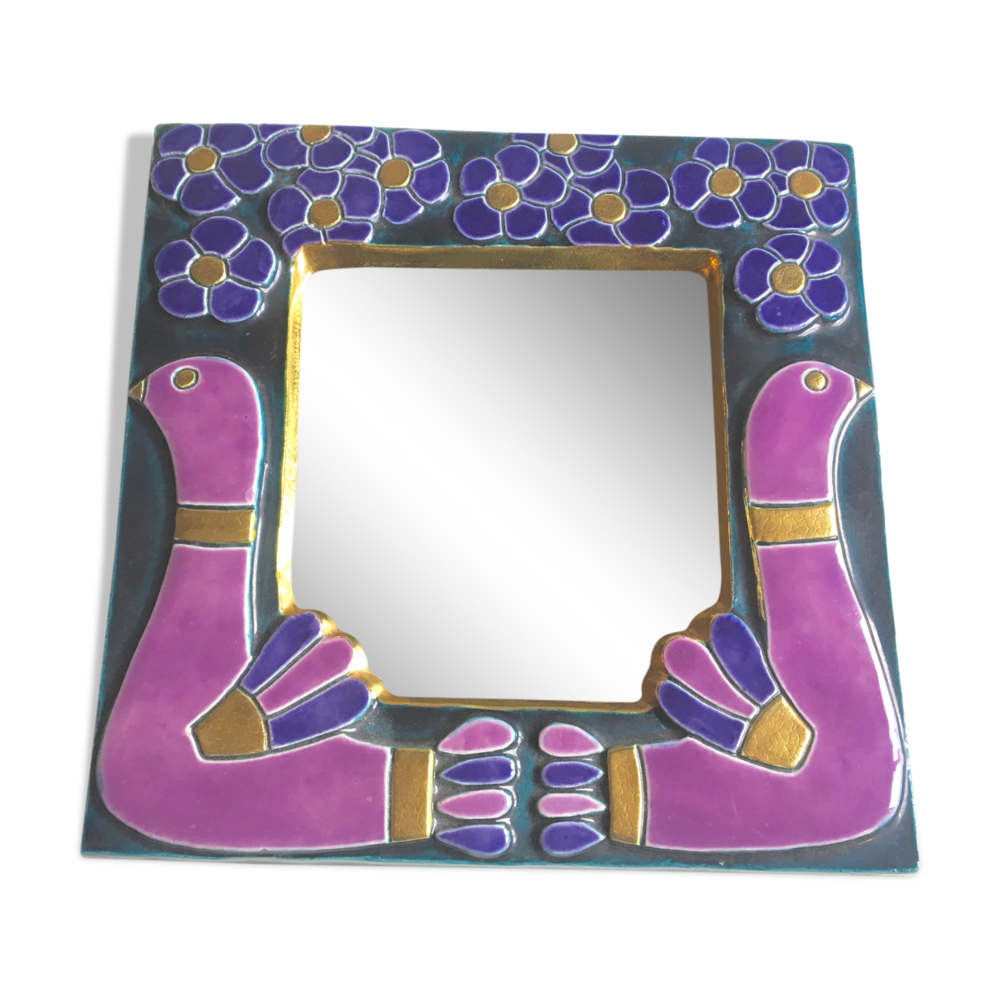 Enamelled ceramic mirror by François Lembo
