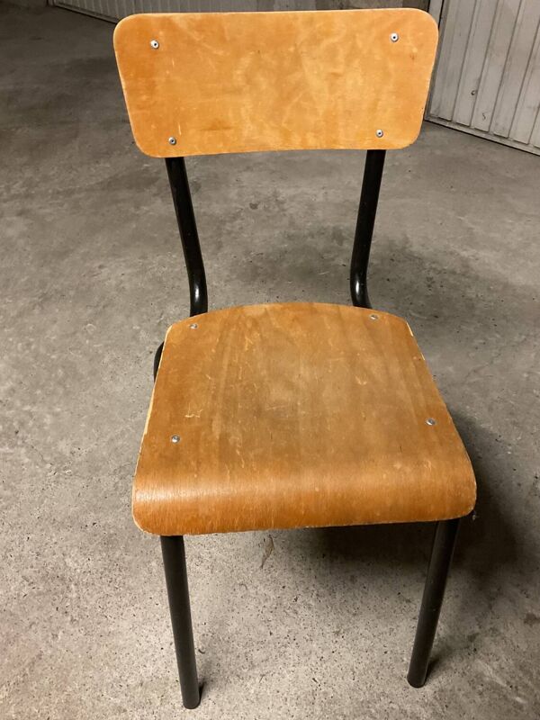 Chaise adulte �� bois et acier années 50