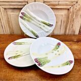3 assiettes à asperges barbotine Luneville
