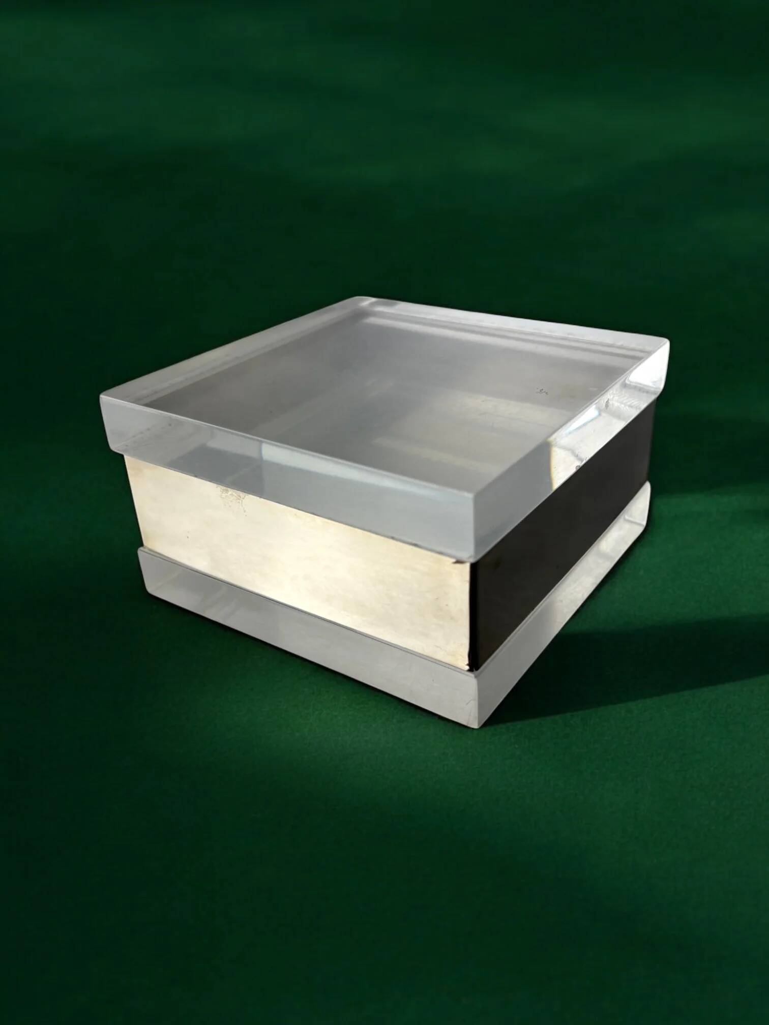 Lucite & chromed vanity box Gabriella Crespi style, Italy, 1970s