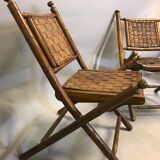 Ancien fauteuils coloniaux en cuir tressé