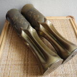 Pair of vases with engraved shell casings, WW1 trench art