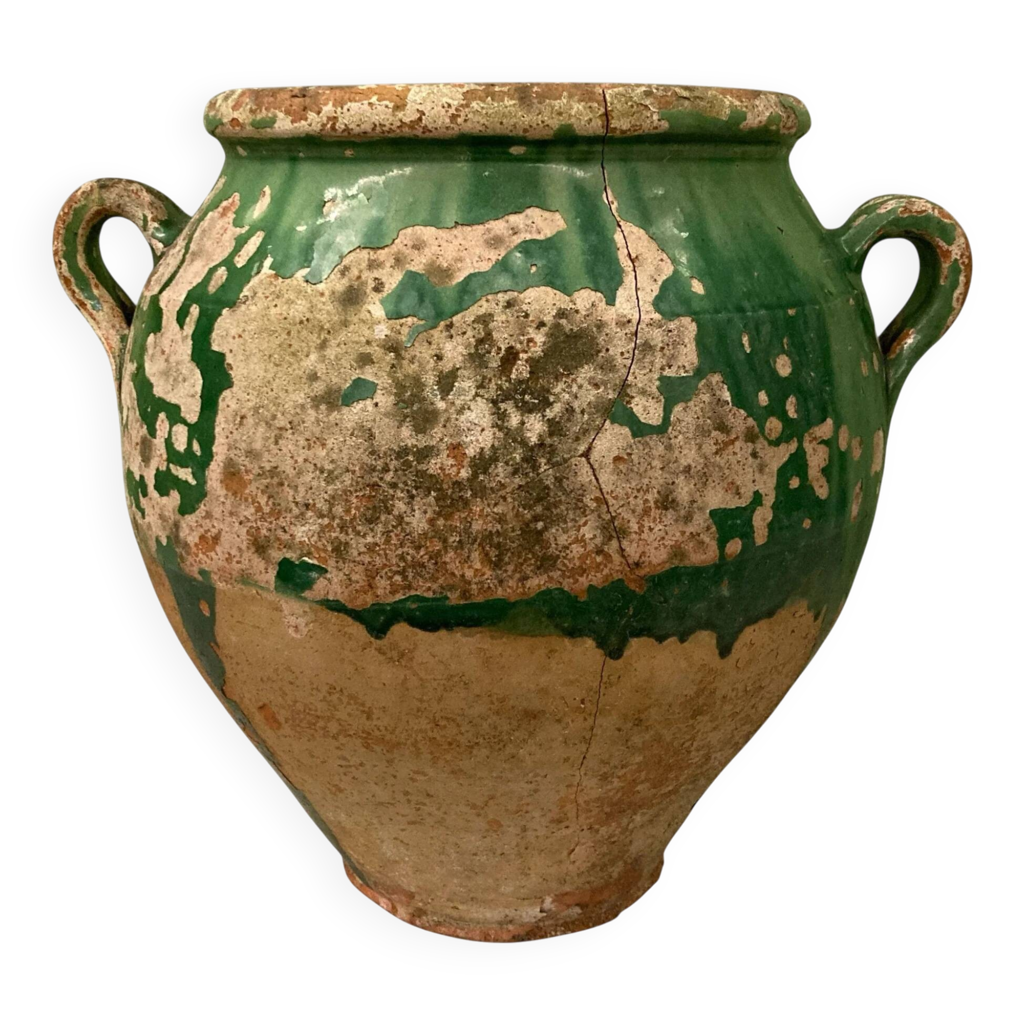 19th-century confit pot. Glazed green terracotta.