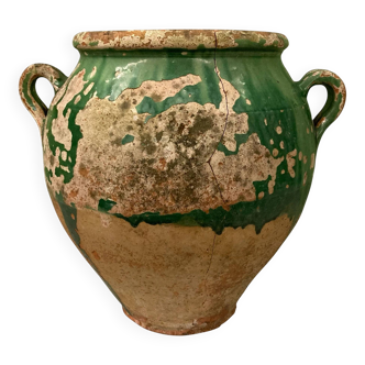 19th-century confit pot. Glazed green terracotta.