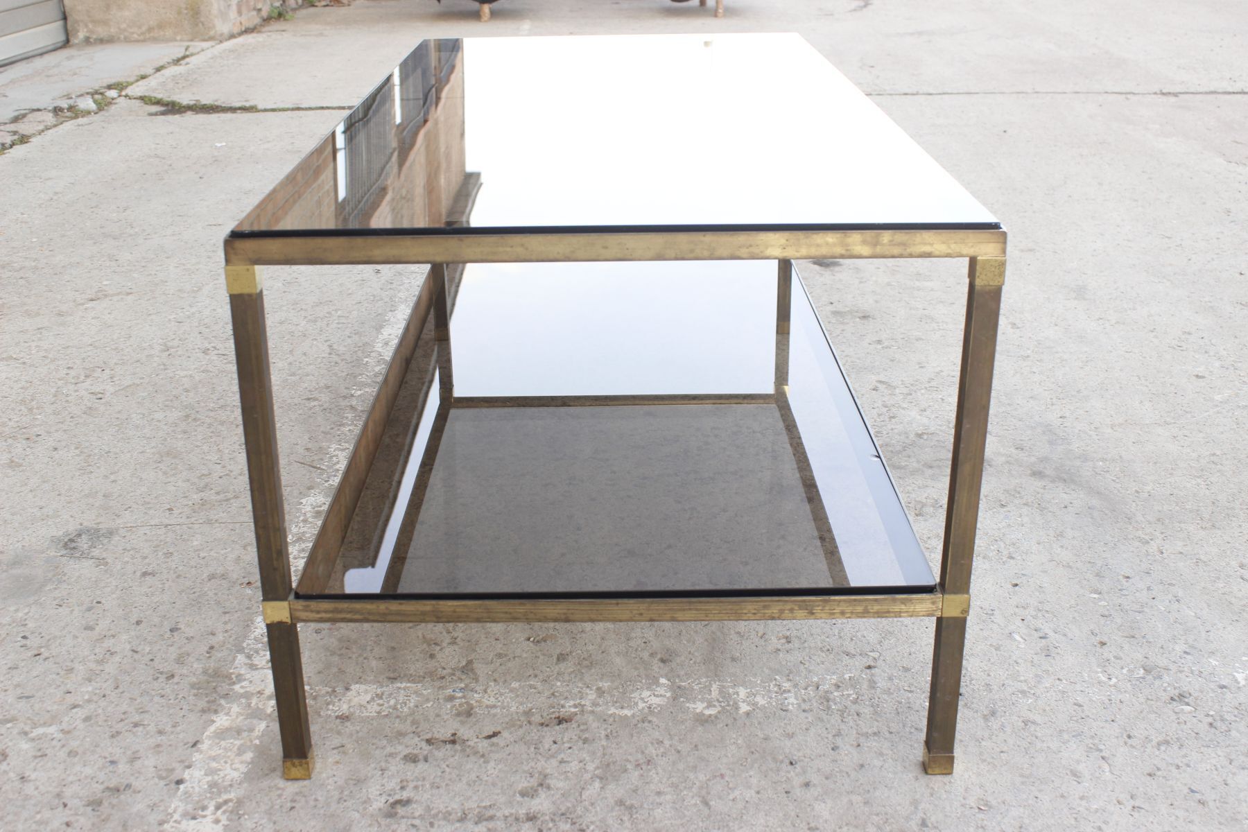Table coffee in brass, bronze and smoked glass, France, 1950