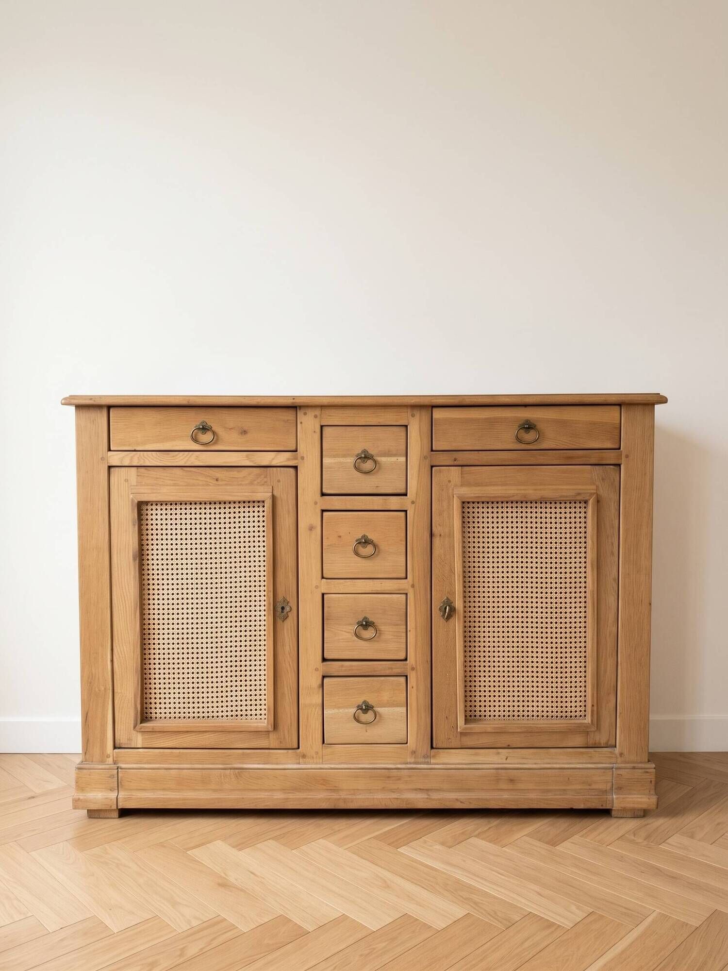 Low sideboard, antique, in light oak.
