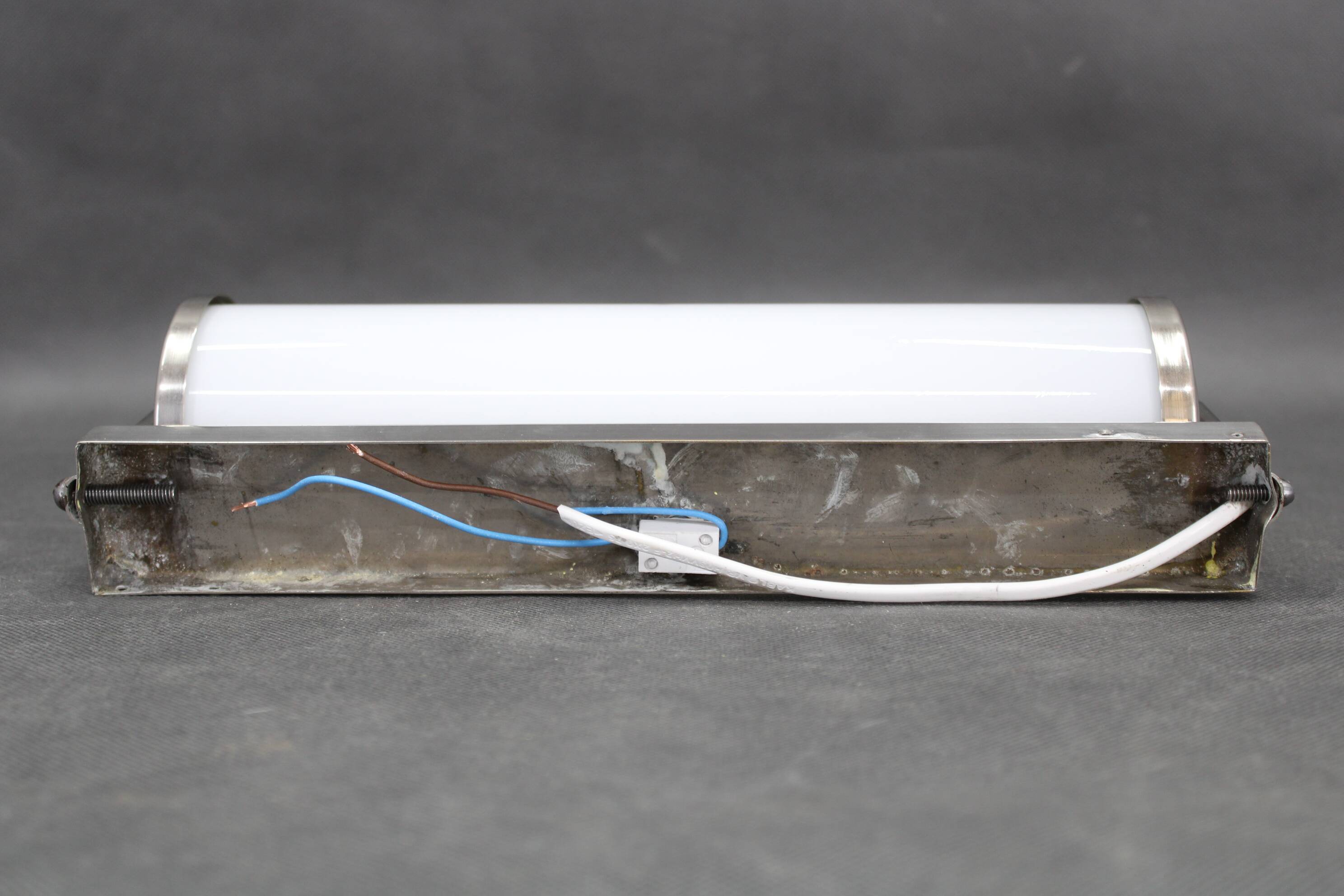 1930s Bauhaus tubular wall light, chrome & creamy glass, Czechoslovakia